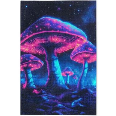 Imagem de Quebra-cabeça Neon Space Cogumelos 1000 peças para adultos cenário arte floral quebra-cabeças exclusivos para adultos quebra-cabeça personalizado jogo Tech Gifts, 75 cm x 50 cm