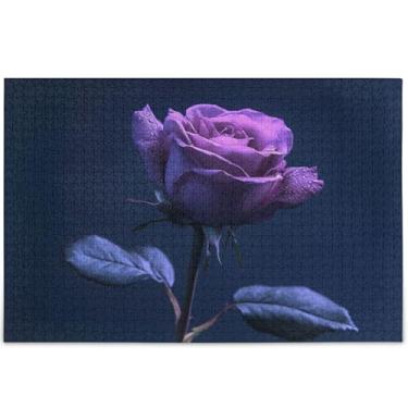 Imagem de Quebra-cabeça com flor de rosa roxa para adultos, 1000 peças, arte animal, quebra-cabeças legais e exclusivos, presentes de jogos de amigos e família, 75 x 50 cm