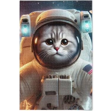 Imagem de Quebra-cabeça personalizado com estampa de gato espacial engraçado, 1000 peças, presentes de elefantes brancos para adultos, quebra-cabeças divertidos para adultos, quebra-cabeça de arte animal, 75 x