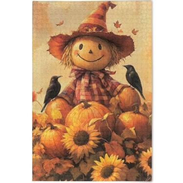 Imagem de Quebra-cabeça personalizado outono espantalho girassóis 1000 peças adultos tecnologia jogo quebra-cabeça presentes natureza quebra-cabeças arte brinquedo pintura, 75 cm x 50 cm