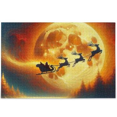 Imagem de Quebra-cabeça Papai Noel veado alce adulto 500 peças Tech Game Puzzle presentes paisagem cena quebra-cabeça personalizado flor animal impressão, 52 cm x 37,8 cm