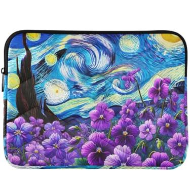 Imagem de Capa para notebook com flores violetas, noite estrelada, fofa, para laptop, capa para MacBook de 13 polegadas, capa para laptop de 33 a 35 cm, universal