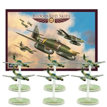 Imagem de Wargames Delivered - Blood Red Skies, Messerschmitt ME-262 Squadron - Miniaturas de 28 mm, 1 Tripulação - 6 Modelos de Aeronaves, 6 Bases, Cartas, Pacote Digital - Figuras de Ação WW2 Kits de Modelo de Avião da Warlord Games