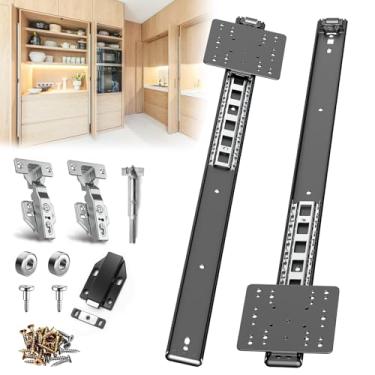 Imagem de JAXYOOM 1 conjunto de corrediças para porta de bolso de 50,8 cm, bolso deslizante oculto e trilho de porta pivô com dobradiça para gabinete, móveis resistentes, kit de ferragens retráteis silenciosas