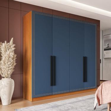Imagem de Guarda Roupa Roupeiro 4 portas 4 gavetas Valência Freijó Azul Politorno Móveis