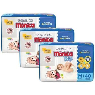 Imagem de Fralda Turma da Mônica Baby Econômica 3 Pacotes Tamanho M Com 40 Unida