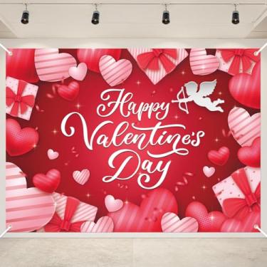 Imagem de Pano de fundo para o Dia dos Namorados de 18 x 1,5 m – Caixa de presente grande "Feliz Dia dos Namorados" design de caixa de presente para pendurar na parede e decoração de festa em ambientes internos