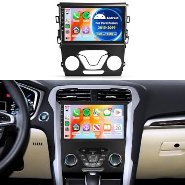 Imagem de Rimoody Rádio estéreo 4Core 4G + 64G Android 15 para Ford Fusion 2013-2019 para Ford Mondeo, tela sensível ao toque de 23 cm, sem fio, Carplay, Android, navegação automática, Wi-Fi, Bluetooth, 5.0 FM
