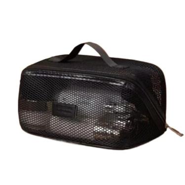 Imagem de Kit Necessaire de Maquiagem 2 Peças Grande Capacidade em Nylon e Malha Transparente para Cosméticos e Viagem(01 Preto)