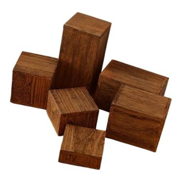 Imagem de Colaxi Conjunto de 6 expositores quadrados de madeira para joias, perfumes, calçados, cozinhas, prêmios e festas. Ideal para lojas, armários e outros, Cor de Madeira