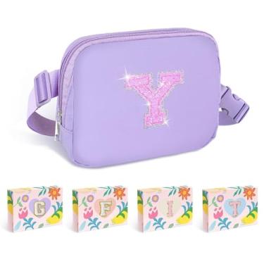 Imagem de COSHAYSOO Pochete de cintura pequena com alça ajustável com patch de letra inicial para mulheres, adolescentes, meninas, corridas, academia, trilhas, mini bolsa transversal para viagem, bolsa moderna,