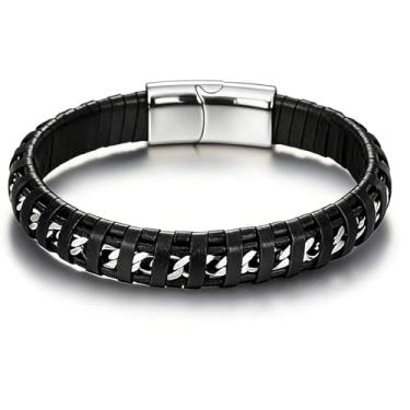Imagem de Silverso Pulseira masculina legal para uso diário - Fecho de aço inoxidável, elegante e durável | Presente ideal de aniversário/ação de graças para pai, filho, namorado, meu homem, 6.4- 9 Inches