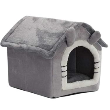 Imagem de Casinha Cama Pet Macia Pelúcia Cinza Cabana Tenda Cão Gato