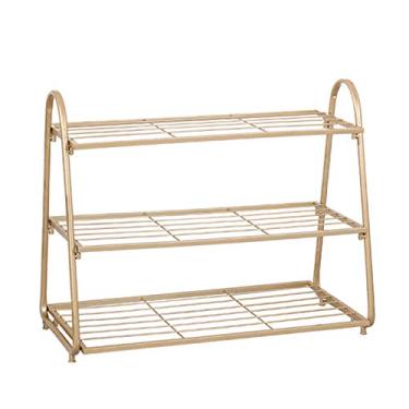 Imagem de Organizador de sapatos de 3 camadas simples sapateira de metal grosso rack multifuncional armazenamento doméstico prateleira de sapatos economia de espaço (preto dourado prata) armário de sapatos (cor