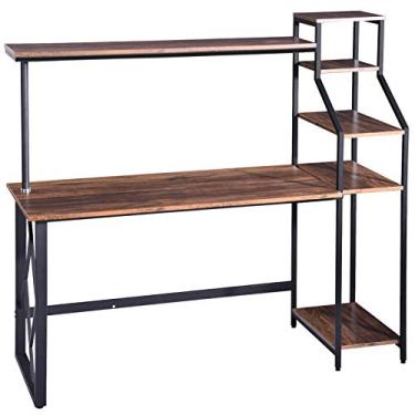 Imagem de U5GAAALPPQ9 Mesa de computador compacta com prateleiras de armazenamento, mesa de computador para escritório em casa, mesa de trabalho, mesa de trabalho, mesa de jogos grande