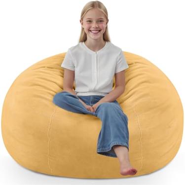 Imagem de SIMFLAG Cadeira de pufe de 6 m, poltronas confortáveis com enchimento de espuma de memória, sofá fofo com capa de veludo holandês, cadeiras redondas para sala de estar, sala de jogos - mostarda