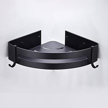 Imagem de Organizador de banheiro organizador de prateleira de banheiro rack de armazenamento de chuveiro prateleiras de canto pretas montadas na parede prateleiras de banheiro de alumínio (cor: canto-2 camadas