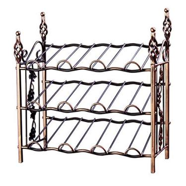 Imagem de Rack de vinhos 12 garrafas de bancada de metal para vinho de mesa suportes de armazenamento de vinho bronze para adega de despensa de cozinha (cor: Bronze Tamanho: 12 garrafas) (bronze 12 garrafas)