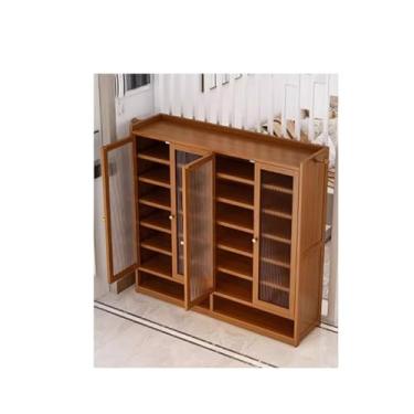 Imagem de Armário de sapatos empilhável porta de casa sapateiras internas multicamadas simples prateleiras de armazenamento de piso externo sapato (cor: marrom) (tamanho único cinza) (tamanho único marrom)