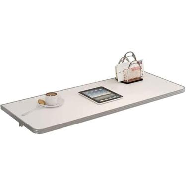 Imagem de Mesa dobrável montada na parede, mesa dobrável de madeira com moldura de suporte de metal, estável e fácil de instalar, mesa dobrável montada na parede, 120 cm × 30 cm, 120 cm × 40 cm