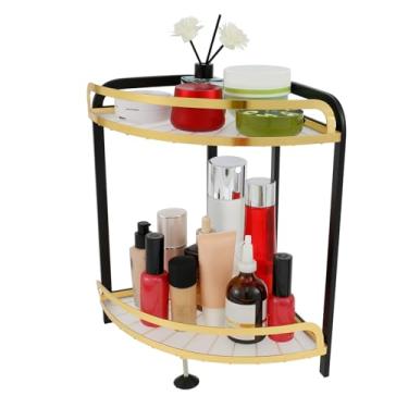 Imagem de Organizador de balcão de banheiro de canto de 2 camadas, prateleira de canto de balcão de cosméticos duradoura, organizadores de cuidados com a pele de canto resistente, organizador de maquiagem fácil