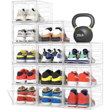 Imagem de SAYMA Organizador de sapateira dobrável de 6 níveis com luzes de plástico dobrável para sapatos, caixas brancas empilháveis com porta transparente de LED, organizador de sapatos