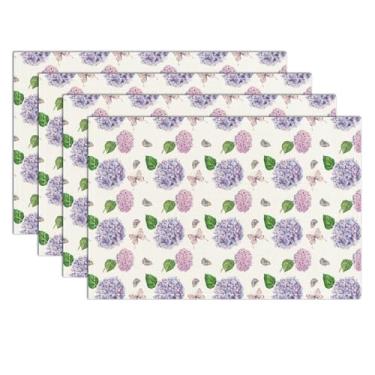 Imagem de Jogo americano floral com aquarela, hortênsia e borboleta, 30 x 45 cm, jogo americano fofo, conjunto de 4 tapetes de mesa para festa, cozinha, sala de jantar, decoração - 21