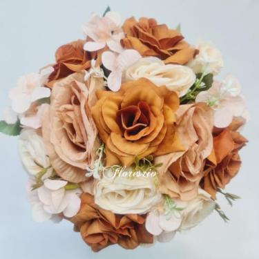 Imagem de Buquê de Noiva Artificial com Flores Coloridas para Casamento Civil ou Religioso(Terracota/Creme/Margarida)
