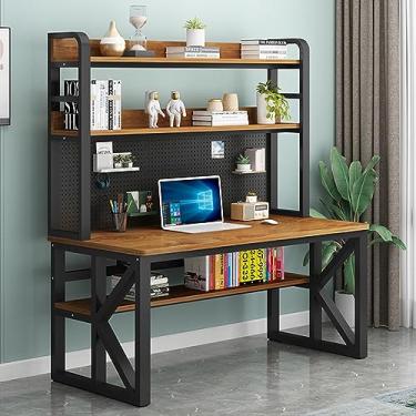 Imagem de Mesa de computador com prateleiras de armazenamento e quadro de estandes moderna mesa de trabalho de estudo grande para escritório em casa (47 polegadas, cinza + preto)