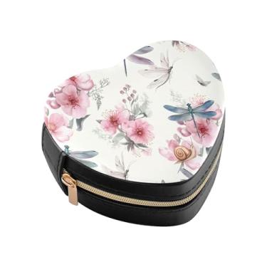 Imagem de Burbuja Caixa de joias em forma de coração de libélulas, mini estojo de joias de viagem para mulheres e meninas, estojo portátil organizador de armazenamento para brincos, anéis, colares e pulseiras