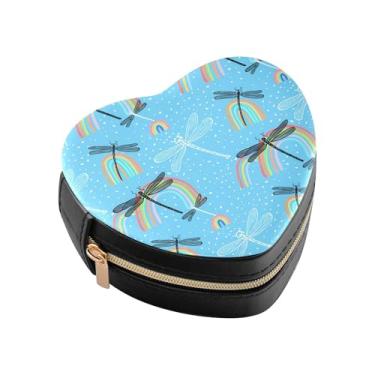 Imagem de Burbuja Caixa de joias em forma de coração de libélulas, arco-íris, mini estojo de joias de viagem para mulheres e meninas, organizador portátil de armazenamento para brincos, anéis, colares e