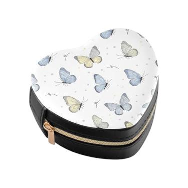 Imagem de Burbuja Mini caixa de joias em forma de coração de borboletas para mulheres e meninas, estojo portátil organizador de armazenamento para brincos, anéis, colares e pulseiras