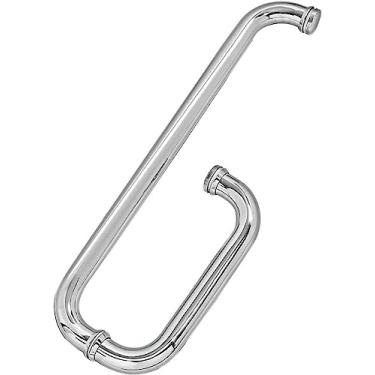 Imagem de BAZAC Maçaneta de porta de celeiro deslizantes resistentes, puxador de porta de aço inoxidável, maçaneta de porta de banheiro para portas de vidro interiores - 385 mm + 185 mm