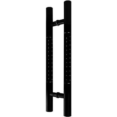 Imagem de Puxador de porta de vidro temperado para escritório comercial de porta de aço inoxidável deslizante de madeira para celeiro - preto, 4 comprimentos -600 × 400 mm