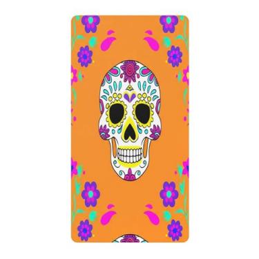 Imagem de Blueangle Lençol de berço padrão para berço infantil - Lençóis de algodão macio e respirável com caveira de açúcar colorida (441)