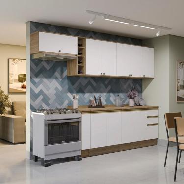 Imagem de Armário de Cozinha Completa 100% MDF 300cm Nogueira/Branco Celeste Kappesberg