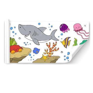 Imagem de Rolo de desenho, rolo de papel para colorir, rolo de papel de desenho DIY papel de enchimento colorido, rolo de papel de desenho pegajoso de 29 x 395 cm (mundo subaquático)