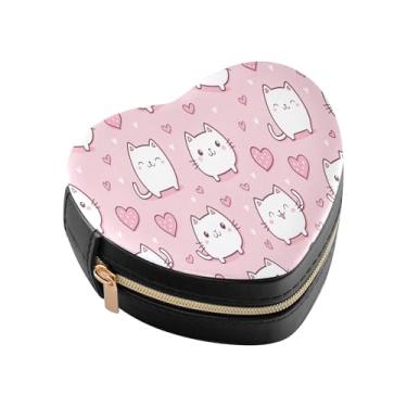 Imagem de Burbuja Caixa de joias em formato de coração rosa para mulheres e meninas, estojo portátil organizador de armazenamento para brincos, anéis, colares e pulseiras