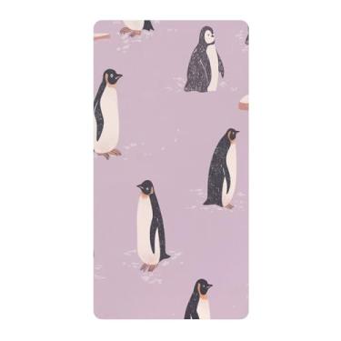 Imagem de Blueangle Lençol de berço padrão para berço infantil - Lençóis de algodão macio e respirável com pinguim roxo (240)