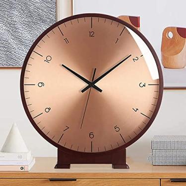 Imagem de Relógio de mesa vintage no suporte, relógio de cornija, relógio de manto silencioso de 25 cm bateria operado vintage relógios de cornija de madeira maciça relógios decotivos para decoração de sala de