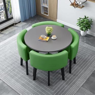 Imagem de Conjunto de mesa de jantar redonda com cadeiras, mesa de conferência moderna e conjunto de 4 cadeiras, combinação de mesa de recepção e cadeira, para cozinha, sala de jantar, escritório (verde, 90 cm)