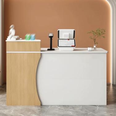 Imagem de Mesa de recepção com gaveta bloqueável, balcão frontal que economiza espaço para escritório doméstico e escritório, acabamento natural (100 cm/39,3 pol.)