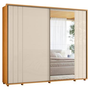 Imagem de Guarda Roupa Casal Dali 2 Portas Deslizante Com Espelho 278 Cm Cinamomo Off White Madetec