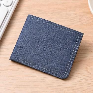 Imagem de Carteira masculina ultrafina de lona - fina de 0,3 cm e 40 g, 5 compartimentos para cartão com bolso com zíper, 11,2 x 9,1 cm (preto, azul, cinza), Azul, Retrô