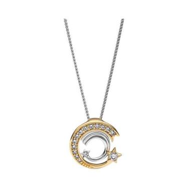 Imagem de Colar Feminino De Prata Esterlina 925 Com Lua Dourada E Laço, Joias De