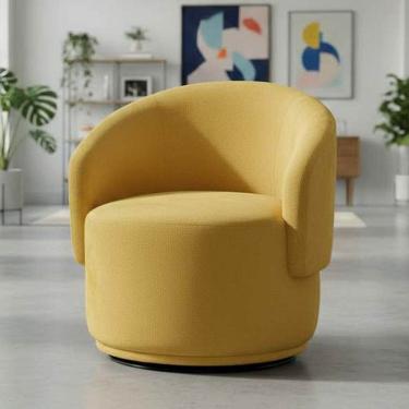 Imagem de Poltrona Decorativa Giratória Sala de Estar Recepção Suede Jasmine Amarelo