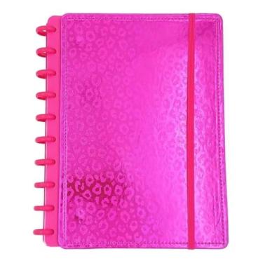 Imagem de Caderno Inteligente grande com 11 discos, 80 folhas A4 pautadas, capa dura com cores variadas + kit com 12 discos tamanho grande para troca (pink holografico)