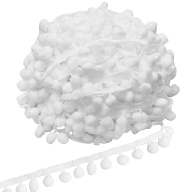 Imagem de Fita de costura de 20 metros com franja de pompom branco de 2,5 cm de largura para artesanato faça você mesmo, travesseiro, roupas, decoração de casa