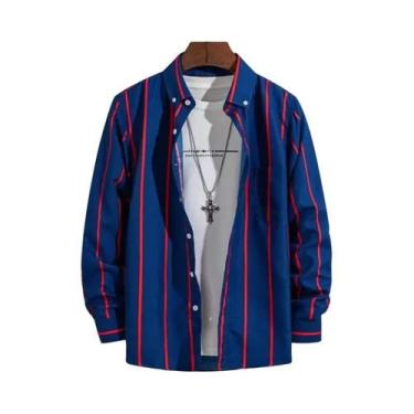 Imagem de Camisas Sociais Masculinas Slim Fit Listradas E Xadrez De Manga Longa,