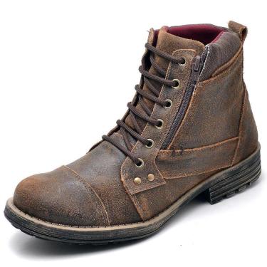 Imagem de Bota Coturno Masculina Couro Cadarço e Ziper Lateral Solado PVC-Feminino